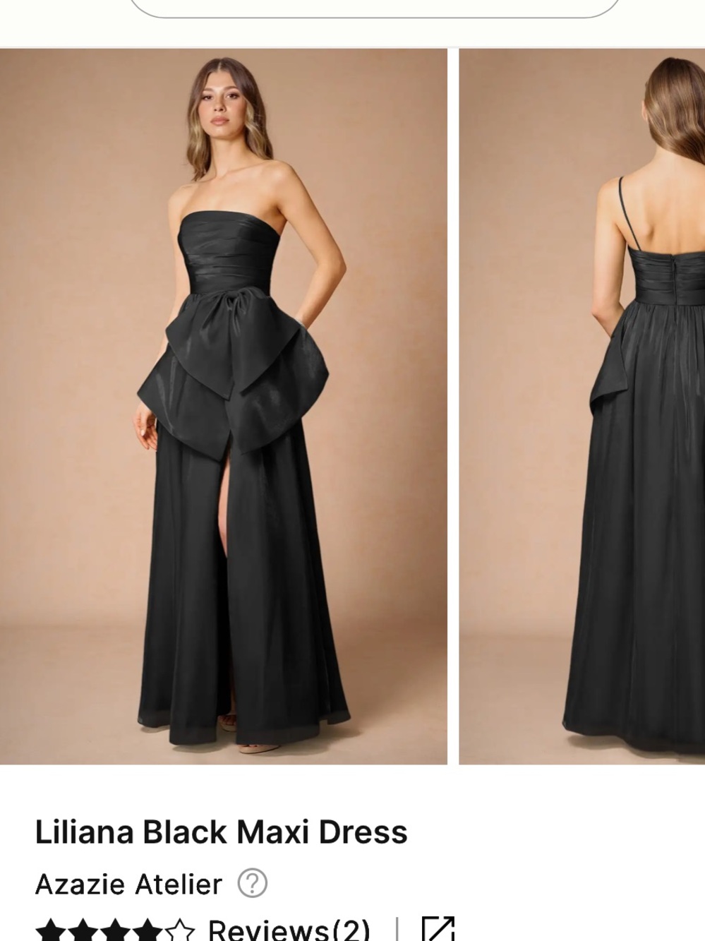 Azazie Black Strapless Maxi Dress with Peplum Detail